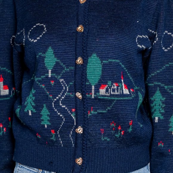 592. VINTAGE Silber-Distel Trachten Austrian Village Wool Cardigan XS-L - Picture 2 of 13